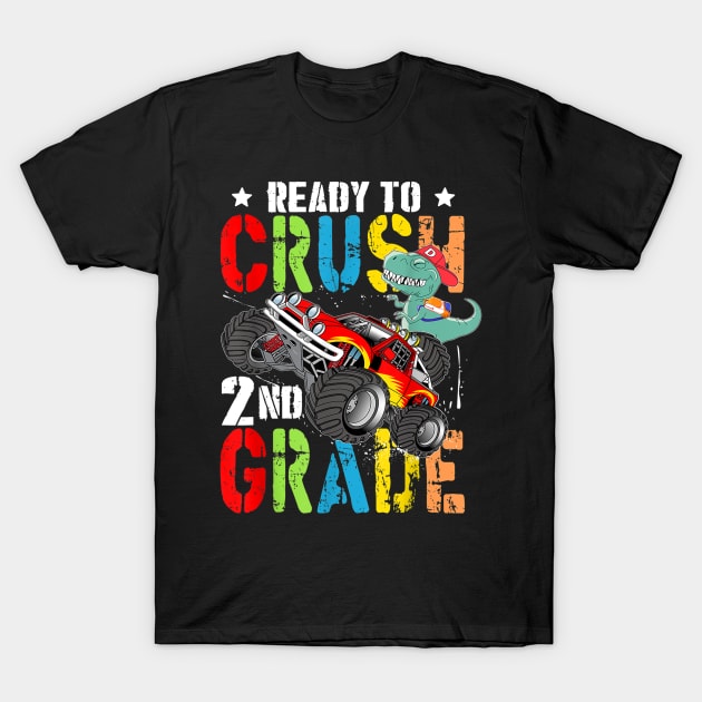 2nd Grade Dinosaur Monster Truck Back to School Boy T-Shirt by FONSbually